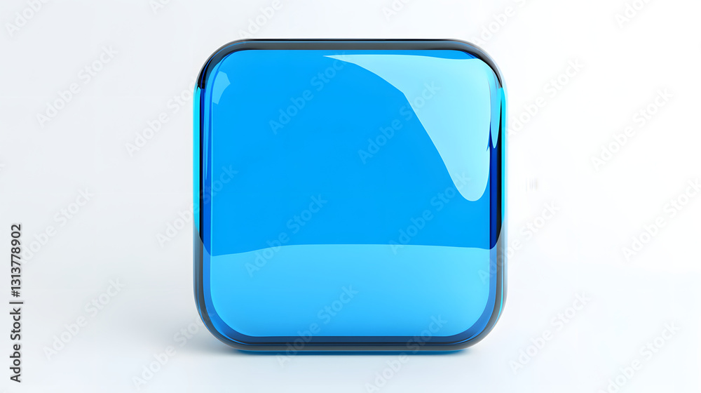 Wall mural blank mobile application icon, button - blue square with round corners. 3d rendering, white backgrou