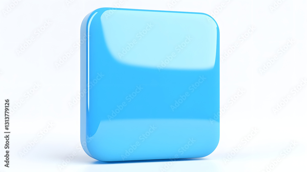 Wall mural blank mobile application icon, button - blue square with round corners. 3d rendering, white backgrou