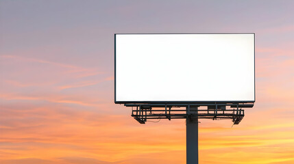 Blank Billboard Against A Vibrant Orange And Purple Sunset Sky With Wispy Clouds Advertising Space Outdoors