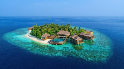 Tropical island paradise with lush greenery and crystal clear waters