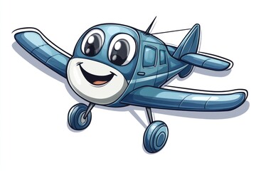 Naklejka premium Happy cartoon plane flying, white background, children's book illustration