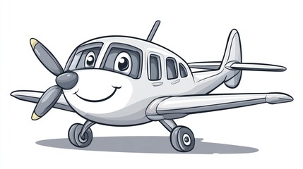 Fototapeta premium Happy cartoon plane flying, white background, kids book illustration