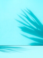 Blue background wall shadow line on stage podium presentation product summer or winter, surface...