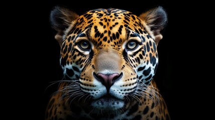 Obraz premium Intense jaguar portrait revealing captivating eyes and unique fur pattern