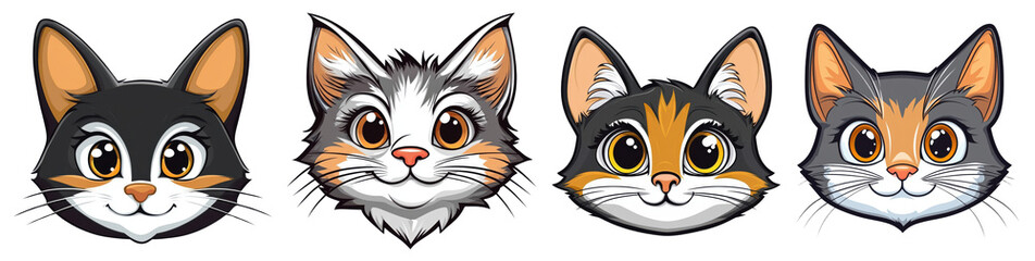 Obraz premium cute cartoon cats faces on transparent background