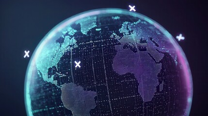 digital representation of Earth with glowing grid lines and abstract elements, showcasing futuristic and technological theme