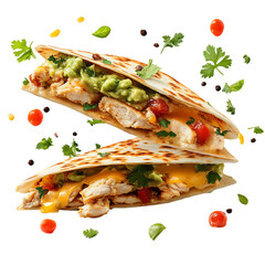 A Delicious Chicken Quesadilla with Cheese Guacamole Isolated on Transparent Background