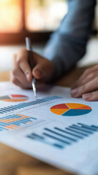 Data Analysis and Insight: A focused business professional meticulously reviews charts and diagrams, immersed in a deep dive into data analysis to uncover insights and inform strategic decisions