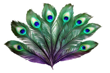 peacock feathers fan on transparent background