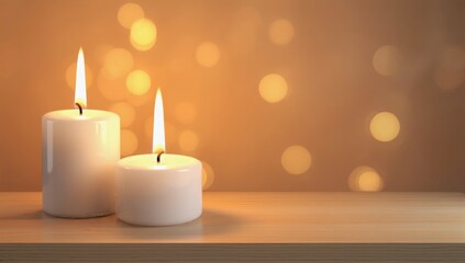 Illuminated Serenity: Two lit candles emanate a warm, soft glow, casting dancing light and shadow, creating a tranquil and contemplative ambiance