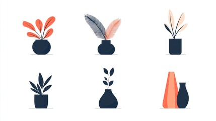 Houseplants in pots, minimalist design, interior decor, website banner
