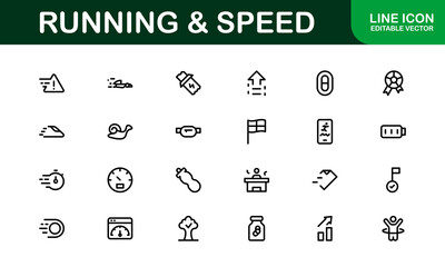 Running and Speed Icons Set. Essential Collection for Fast Motion, Sports, and Fitness Designs