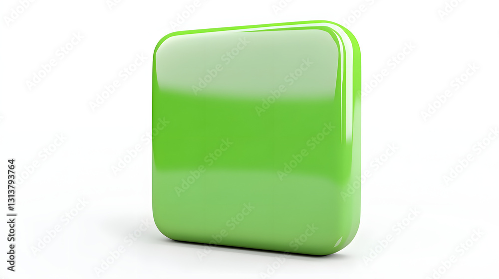 Wall mural blank mobile application icon, button - green square with round corners. 3d rendering, white backgro