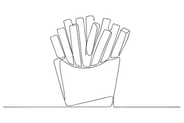 Continuous One Line Drawing of French Fries. Fast Food Silhouette for Restaurant Menu, Logo, Poster, and Banner, Modern Takeout Food Sketch