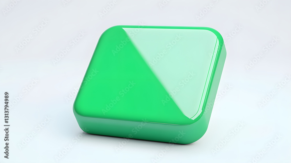 Wall mural blank mobile application icon, button - green square with round corners. 3d rendering, white backgro