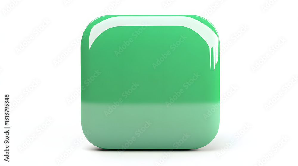 Wall mural blank mobile application icon, button - green square with round corners. 3d rendering, white backgro