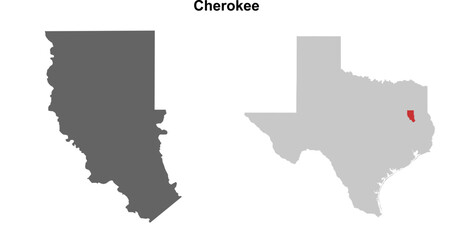 Fototapeta premium Cherokee County (Texas) blank outline map set