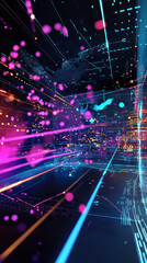 Fototapeta premium Digital Matrix: A vibrant abstract visualization of interconnected data streams and digital pathways, glowing with neon colors and intricate patterns.