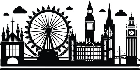 Naklejka premium London City skyline black and white silhouette