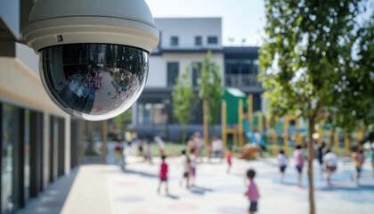 Security camera overlooking a playground filled with children.