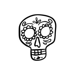 hand drawn traditional Mexican skull head