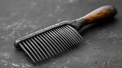 Antique ornate comb, dark surface, close-up, textured background, hair styling