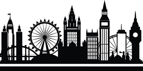 Fototapeta premium London Skyline Silhouette and Famous Landmarks with Reflections