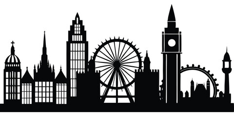 Obraz premium London Skyline Silhouette and Famous Landmarks with Reflections
