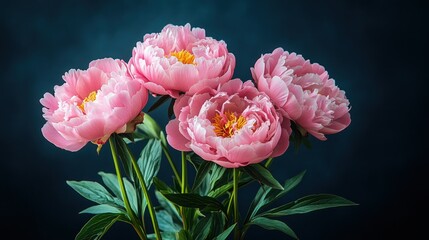 Obraz premium Delicate pink peonies against a dark background