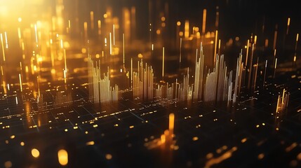 Obraz premium Abstract Golden Data Visualization of Digital City or Network