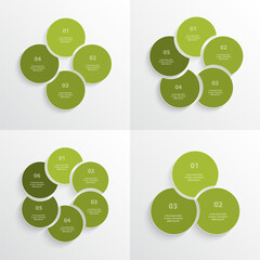 Set of green round infographic templates with 3, 4, 5 and 6 options, parts or processes.