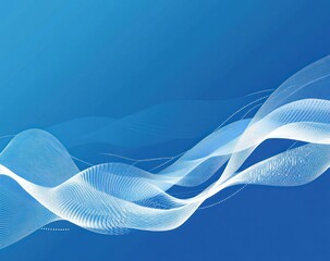 Abstract blue background with white flowing wave lines.