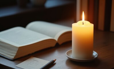 Candlelit reading nook ambiance