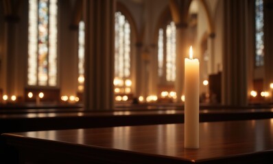 Elegant candle in serene church