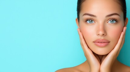 Fototapeta premium Radiant Beauty: A Stunning Portrait of a Woman with Clear Skin and Bright Eyes