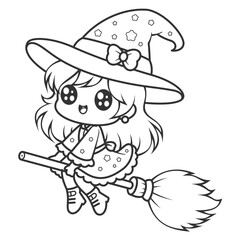 Beautiful girl wearing a witch hat, for coloring