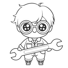 The boy with glasses becomes a great mechanic, for coloring