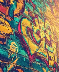 Fototapeta premium Vibrant graffiti art on brick wall in urban setting