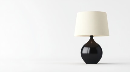 Modern black table lamp, cream shade, white background, minimalist interior design, home decor