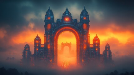 Fototapeta premium Epic fantasy archway, sunset