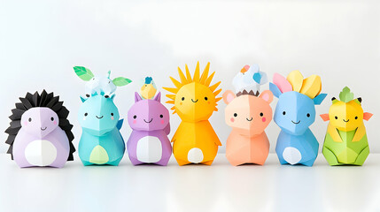 Obraz premium Adorable pastel-colored papercraft animals in a row