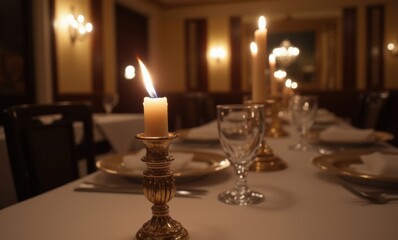 Elegant candlelit dinner setting