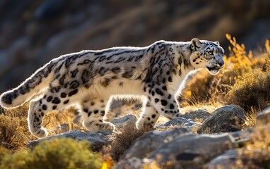 Obraz premium 6. A snow leopard gracefully walking through the Himalayan mountains