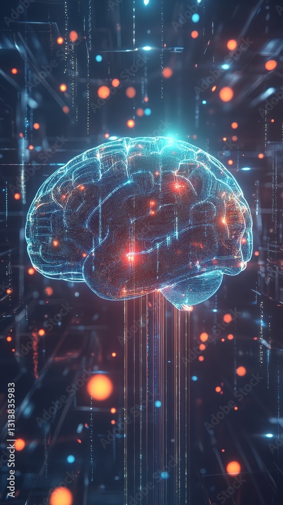 Canvas Prints futuristic digital brain with glowing connections in technology space
