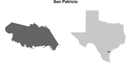 Fototapeta premium San Patricio County (Texas) blank outline map set