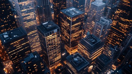 Naklejka na ściany i meble downtown business hub glowing skyscrapers city night view