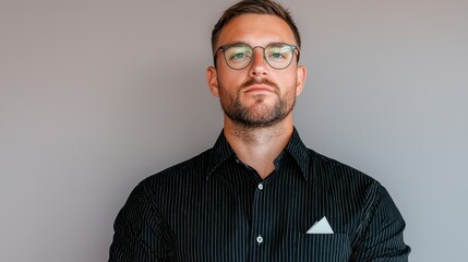 Obraz premium Portrait of a Freckled Man in a Black Patterned Shirt