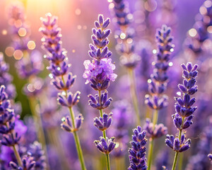 Fototapeta premium Dewy Lavender flowers in Provence, France. shallow depth of field. Beautiful nature background