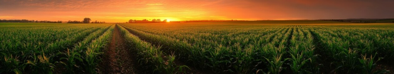 Fototapeta premium Sunset over lush cornfield