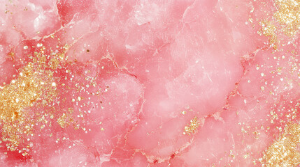 Pink Marble Texture with Gold Glitter Accents, Abstract Background.